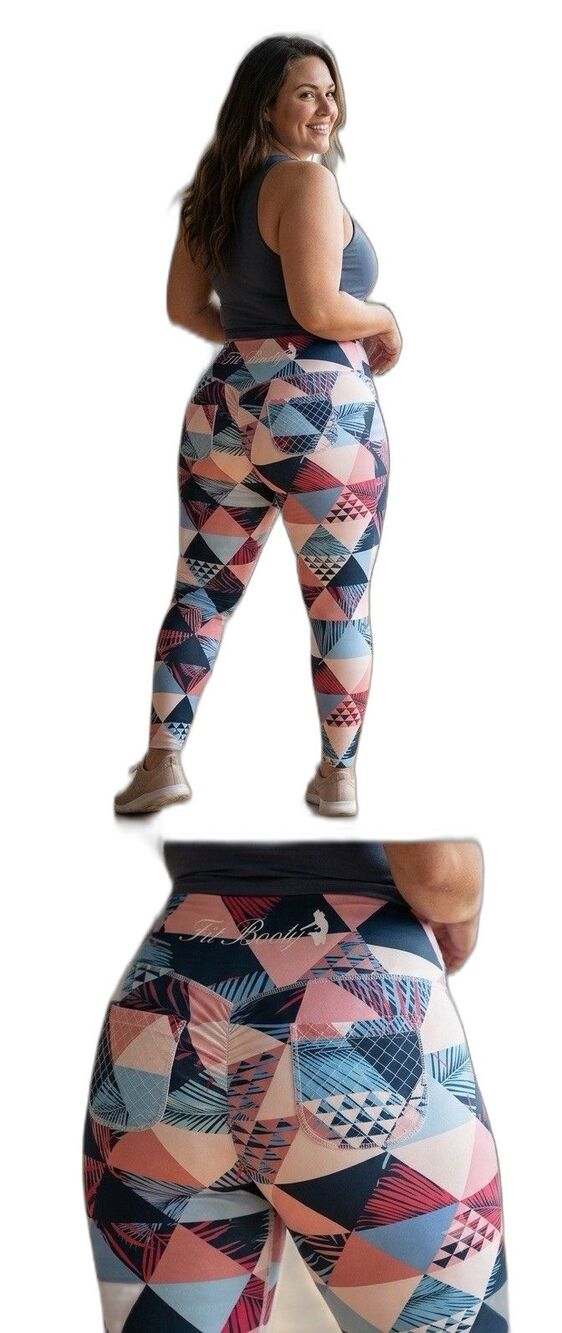 NWOT Fit Booty Womens Leggings Geometric Palm Leaf Scrunch Butt Lift Pocket 2XL